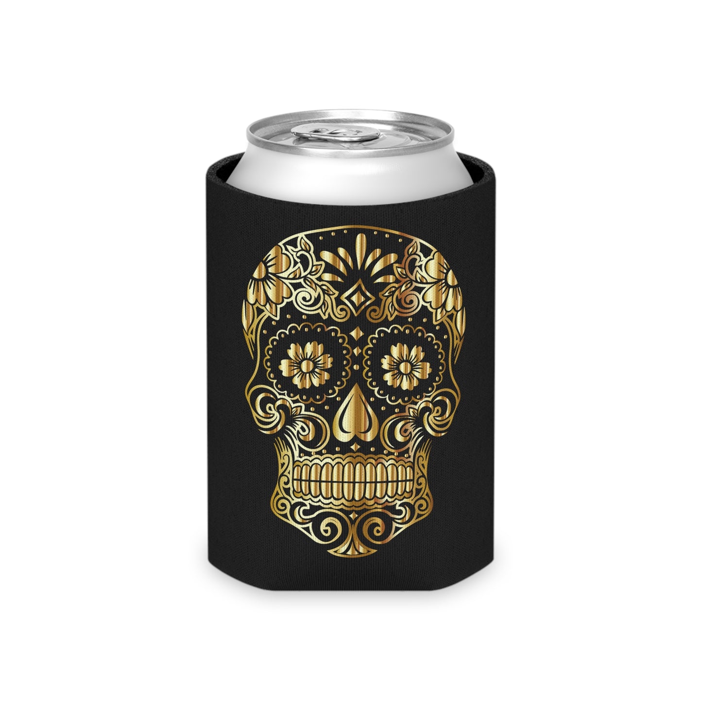 Gorgeous Day of the Dead Skull Can Cooler, Day of the Dead Decor, Beer Sleeve, Fiesta Accessory, Halloween Party Drink Holder