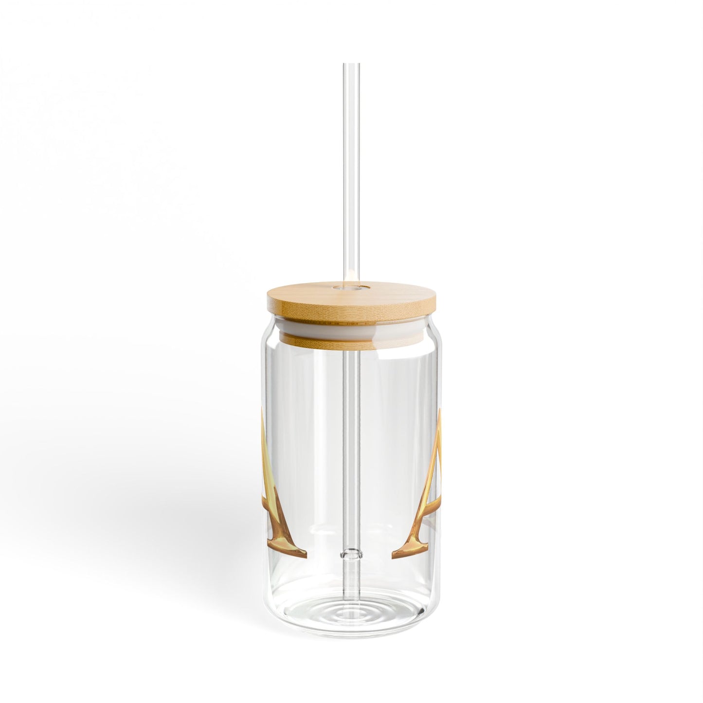 Stylish Glass Sipper with Bamboo Lid - Letter A