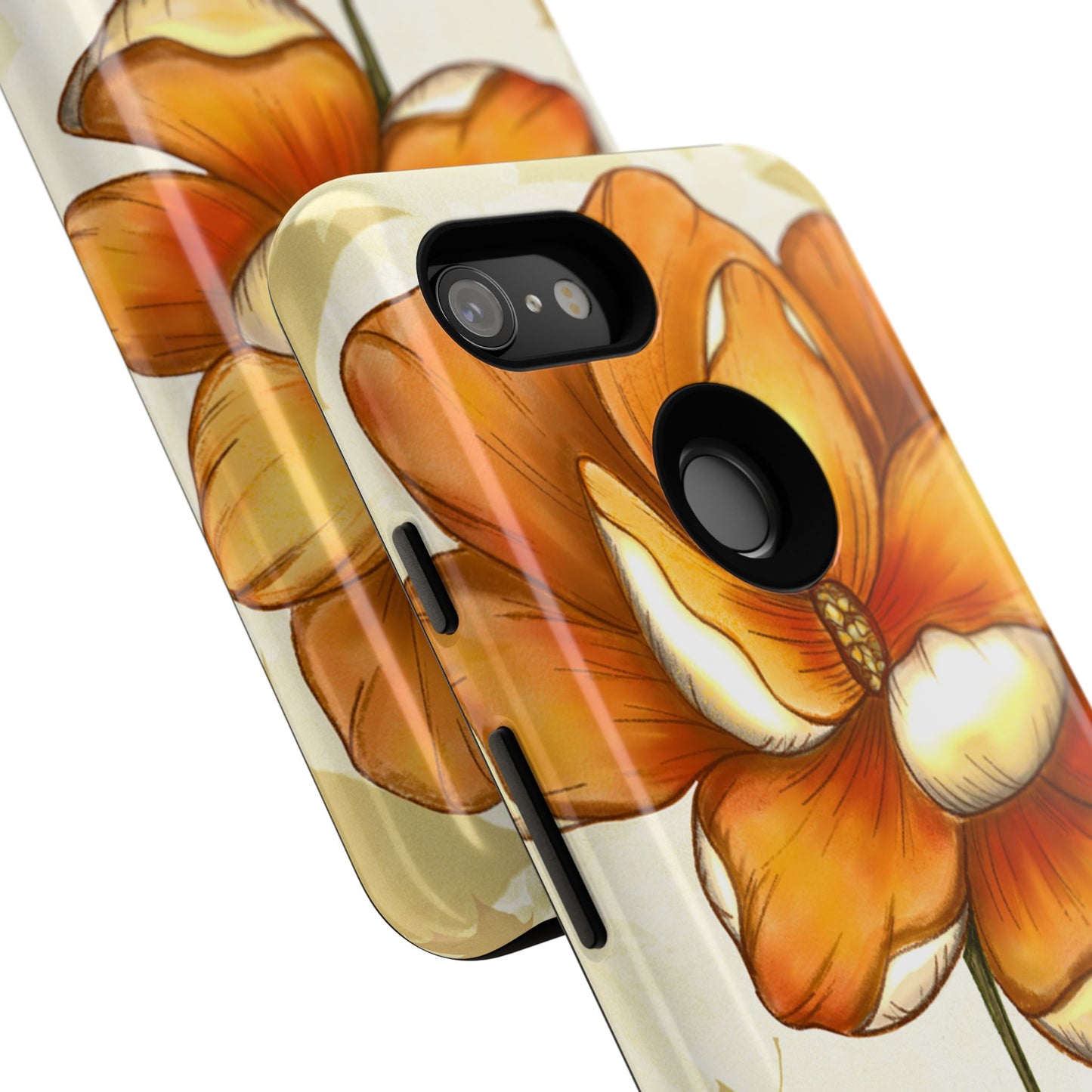 Floral Phone Case with Orange Flower Design, Tough Phone Cover, Floral Gift, Stylish Tech Accessory, Nature Lovers, Spring Vibes