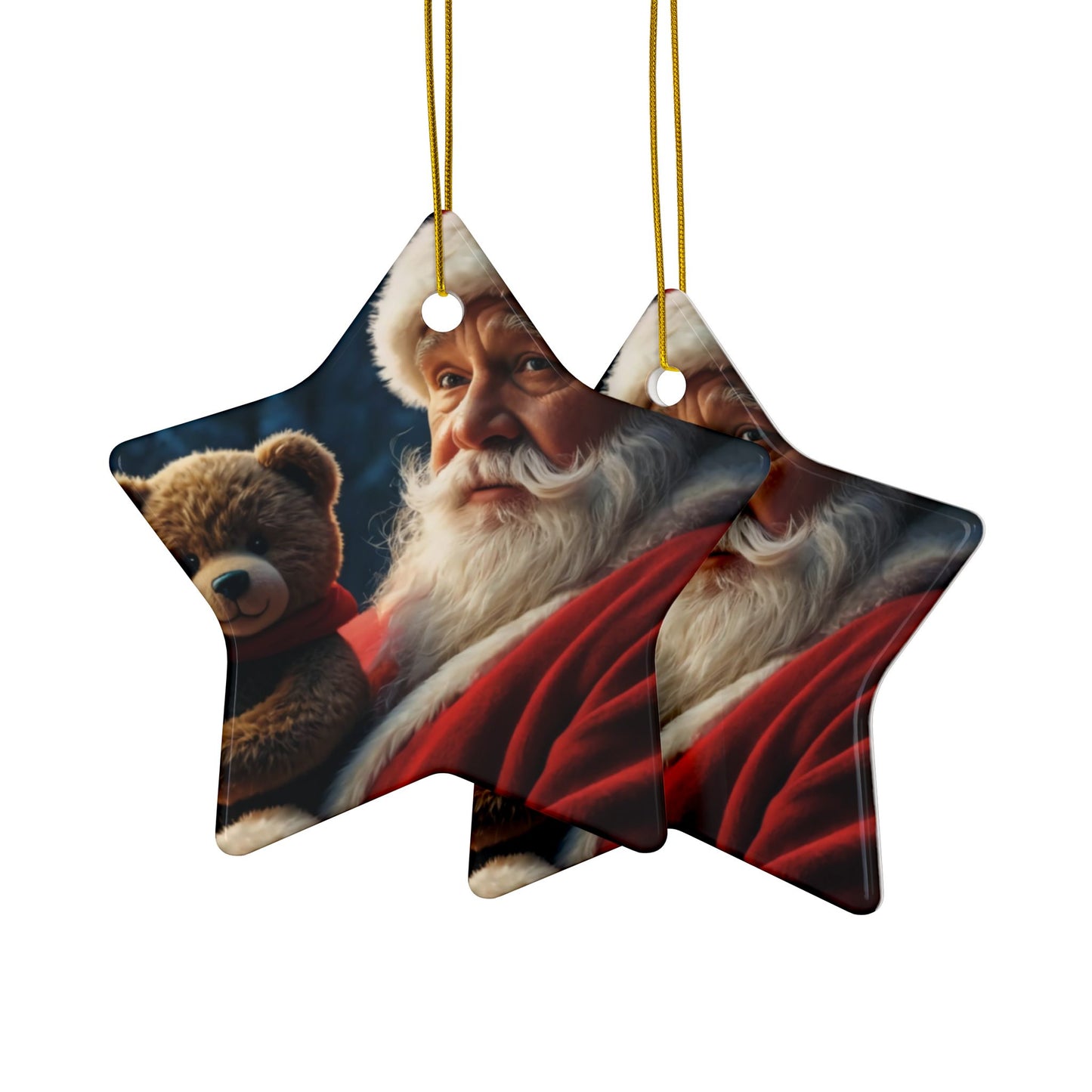 Santa Bear Ceramic Ornaments - 2-Sided Christmas Decor, Holiday Gifts, Tree Decorations, Set of 1, 3, 5, 10