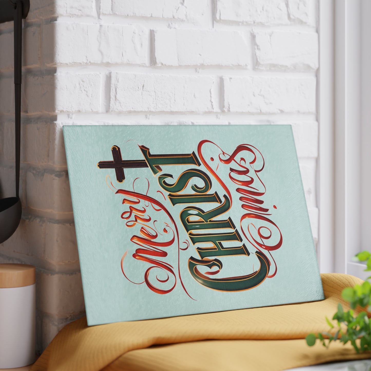 Glass Cutting Board - 'Merry Christmas' Festive Holiday Serving & Prep Board