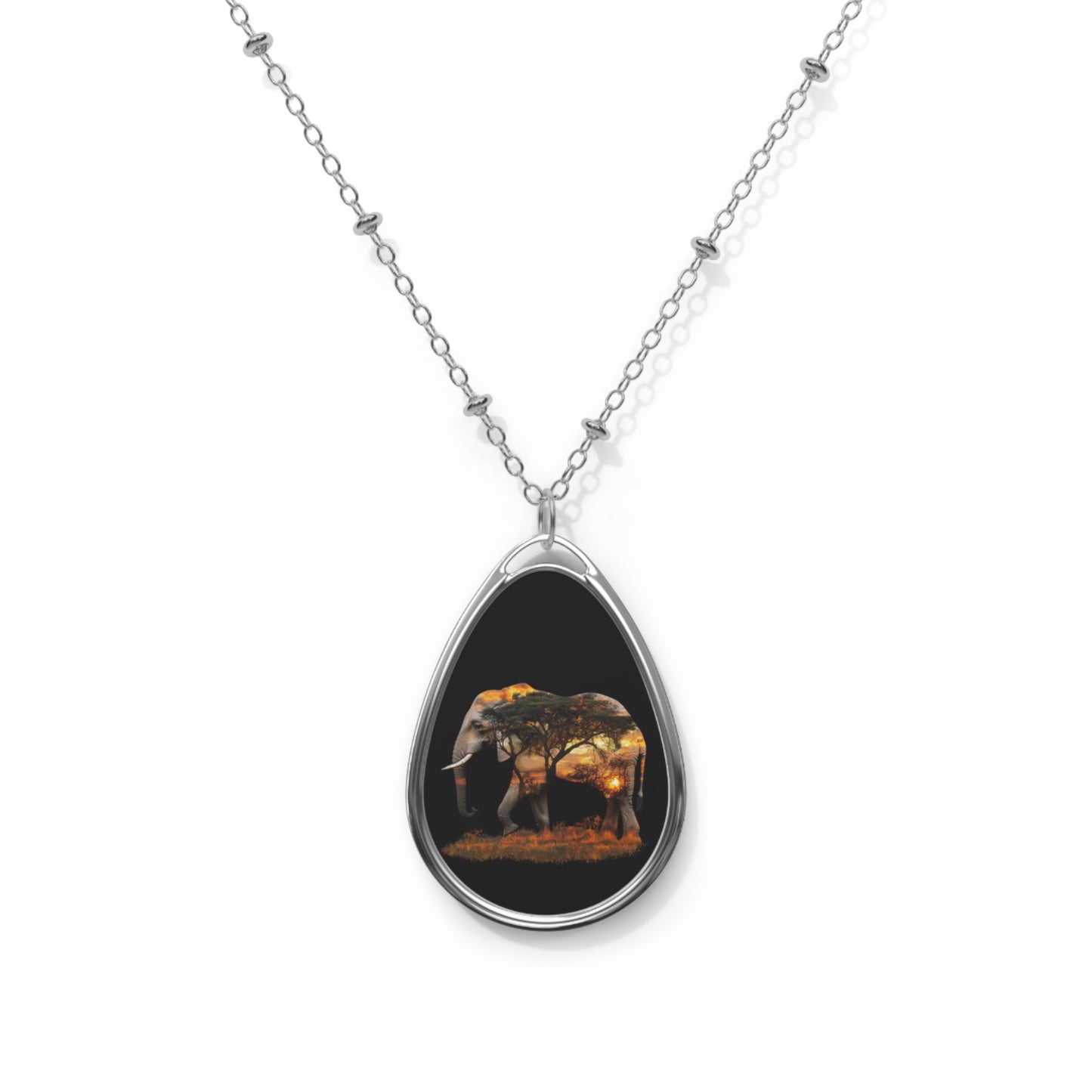 Elephant Silhouette Oval Necklace - Nature Jewelry, Wildlife Pendant, Animal Lover Gift, Boho Accessory, Unique Necklace