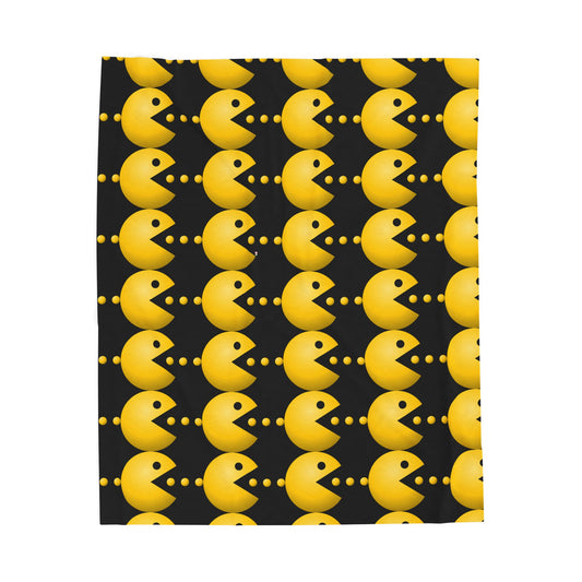 Pac-Man Velveteen Plush Blanket, Cozy Gaming Throw, Retro Style Decor, Gift for Gamers, Soft Fleece Blanket, Video Game Room Accessory