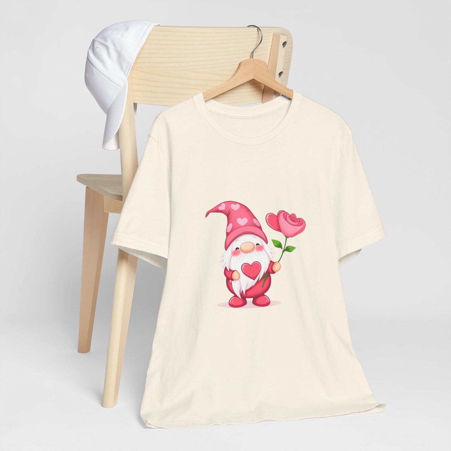 Valentine Gnome T‑Shirt — Cute Pink Gnome Holding Rose Tee