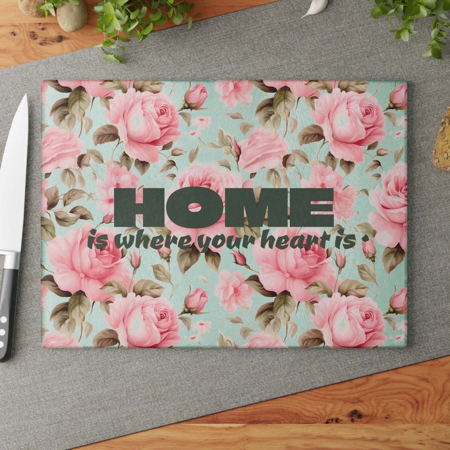 Floral Home Glass Cutting Board, Kitchen Decor, Housewarming Gift, Mother’s Day Gift, Cooking Accessory