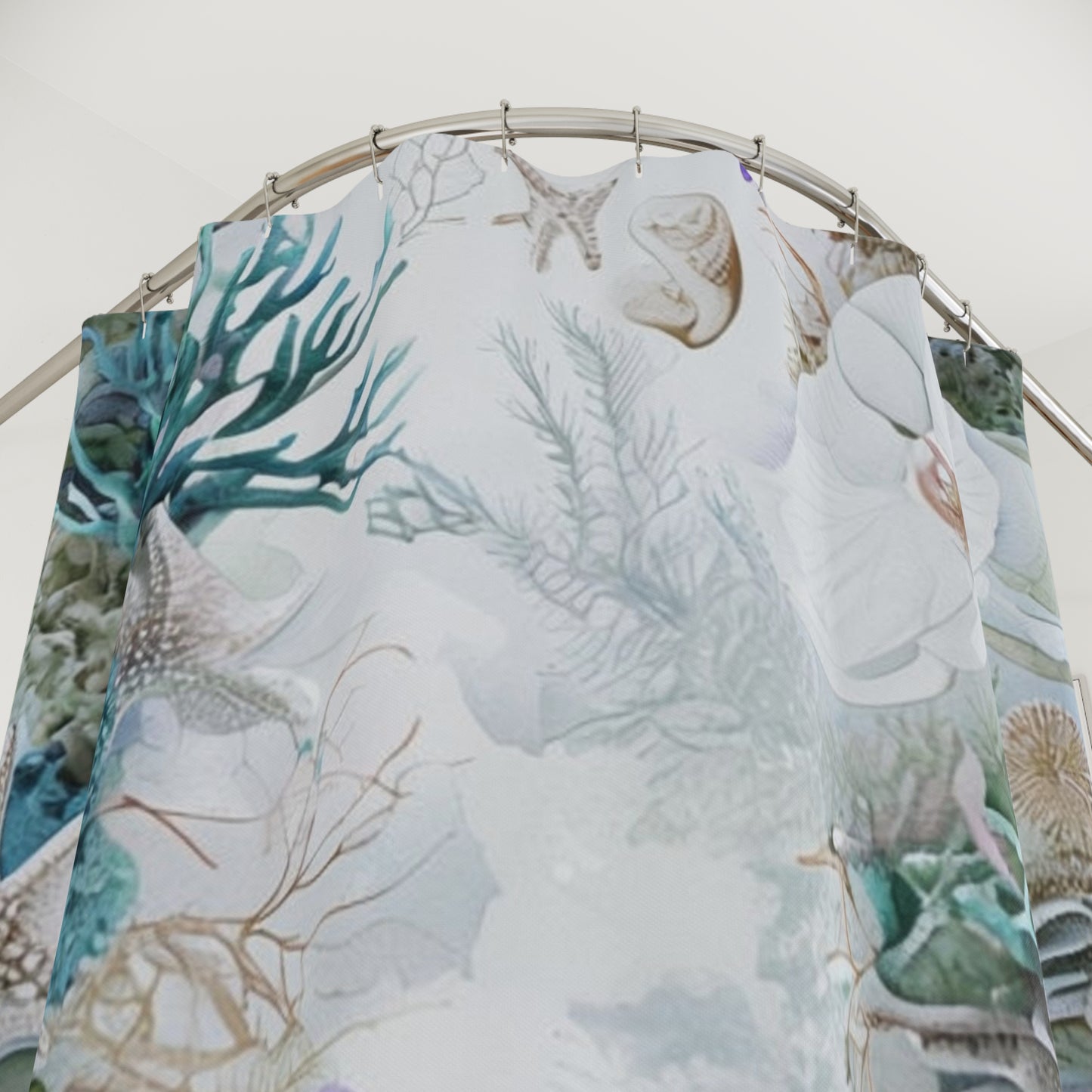 Coastal Coral & Orchid Shower Curtain — Beachy Sea Life Bathroom Decor