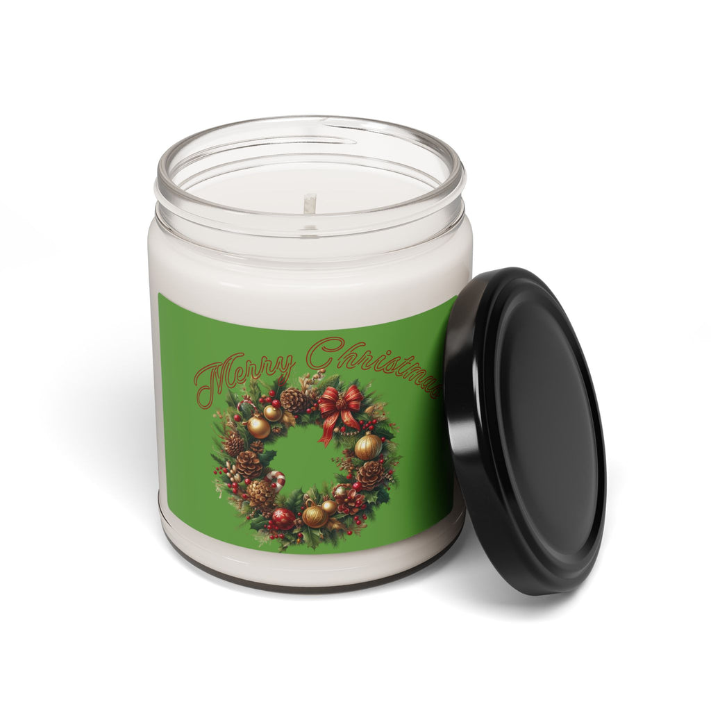 Christmas Wreath Scented Soy Candle — 9oz Holiday Aromatherapy Jar (Merry Christmas)