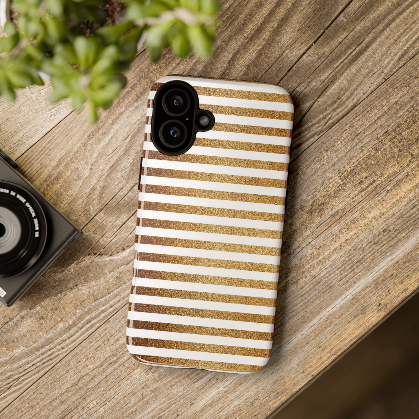 Glamorous Gold Striped Phone Case | Tough Cases, Stylish Phone Cover, Chic Accessories, Gift for Her, Fashionable Tech