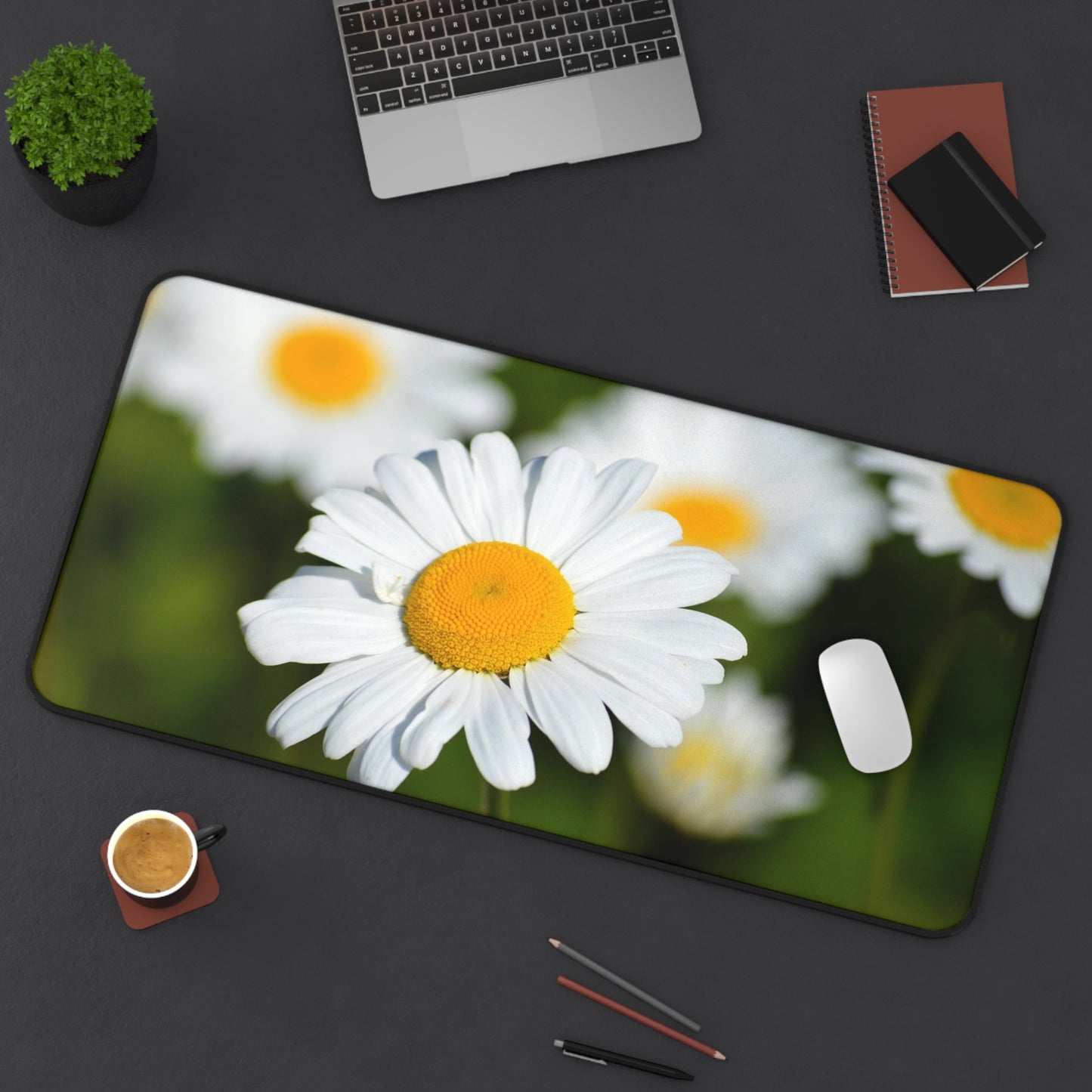 Daisy Field Desk Mat — Floral Mouse Pad Surface for Home Office