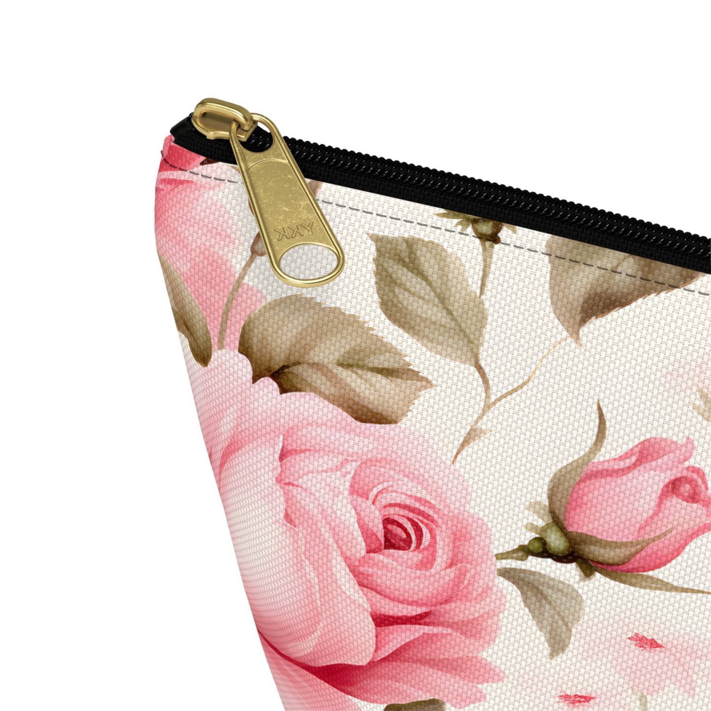 Floral Rose Accessory Pouch - Pink Vintage Cosmetic Bag with T-Bottom