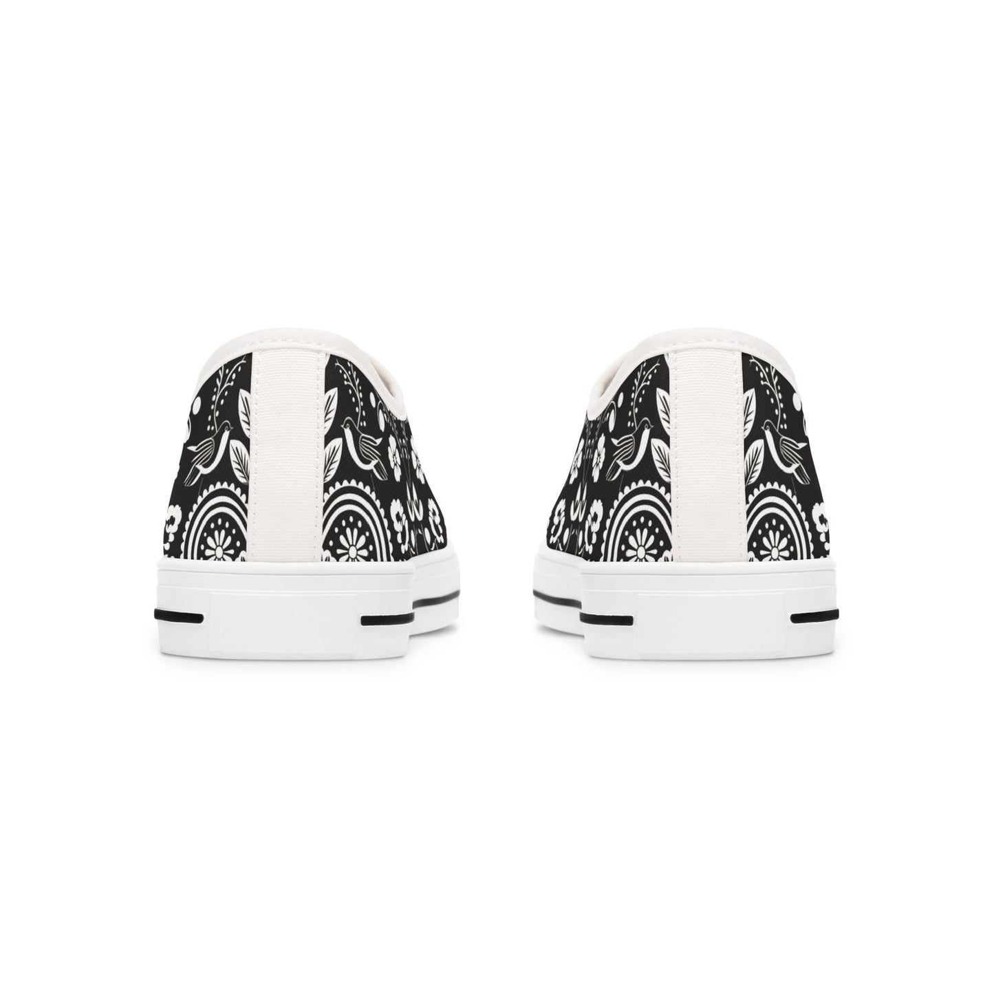 Low Top Sneakers — Black White Paisley Floral Pattern