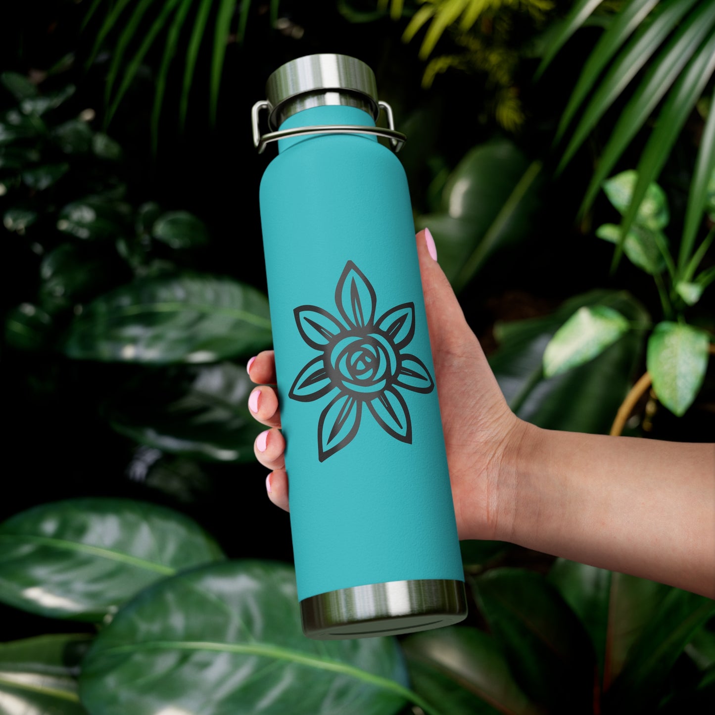 Flower Design Copper Insulated Water Bottle, Eco-Friendly Drink Flask, Vacation Travel Mug, Gift for Plant Lovers, Outdoor Hydration Bottle