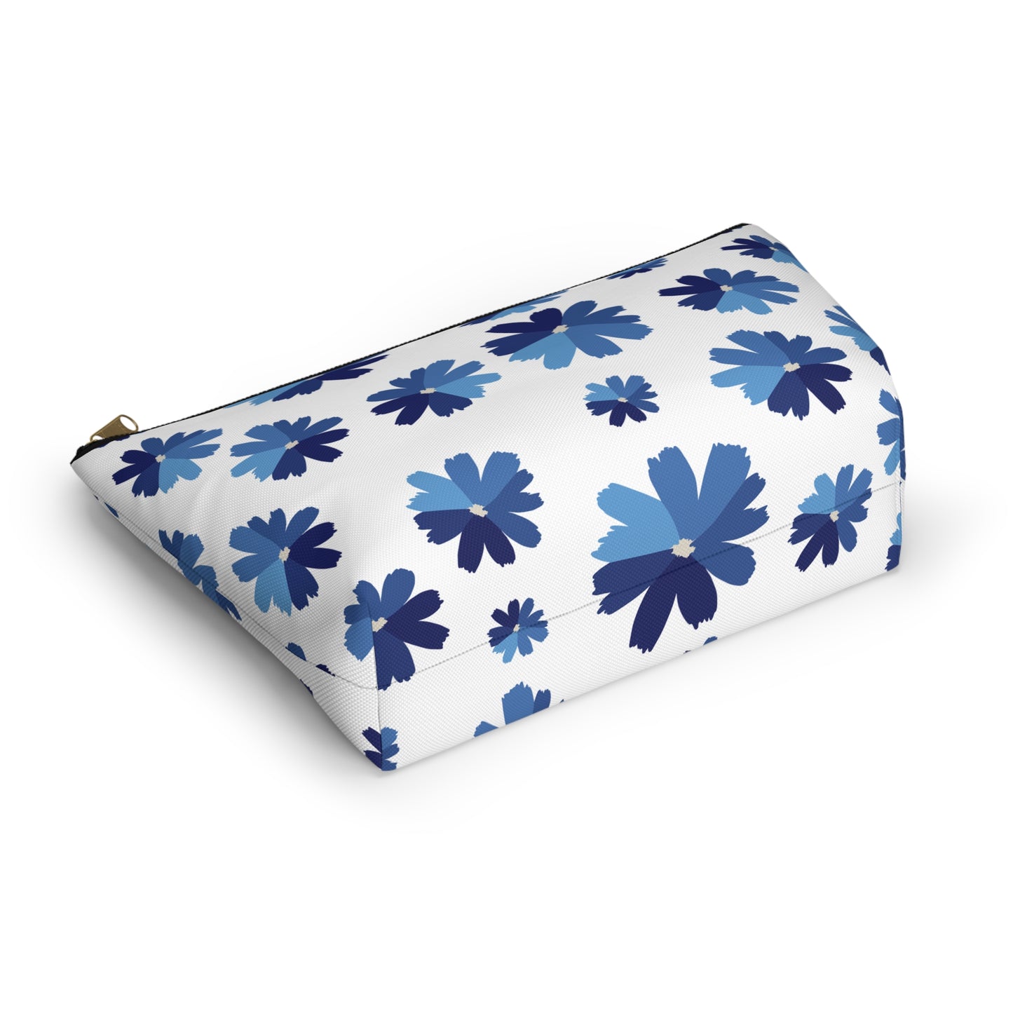 Blue Floral Accessory Pouch for Organizing Essentials, Cosmetic Bag, Travel Makeup Pouch, Gift Idea for Flower Lovers, Eco-Friendly
