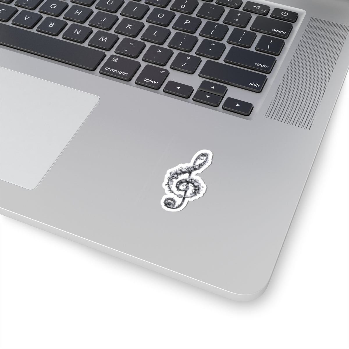 Ornate Treble Clef Kiss-Cut Sticker — Decorative Music Note Decal for Laptops & Instruments
