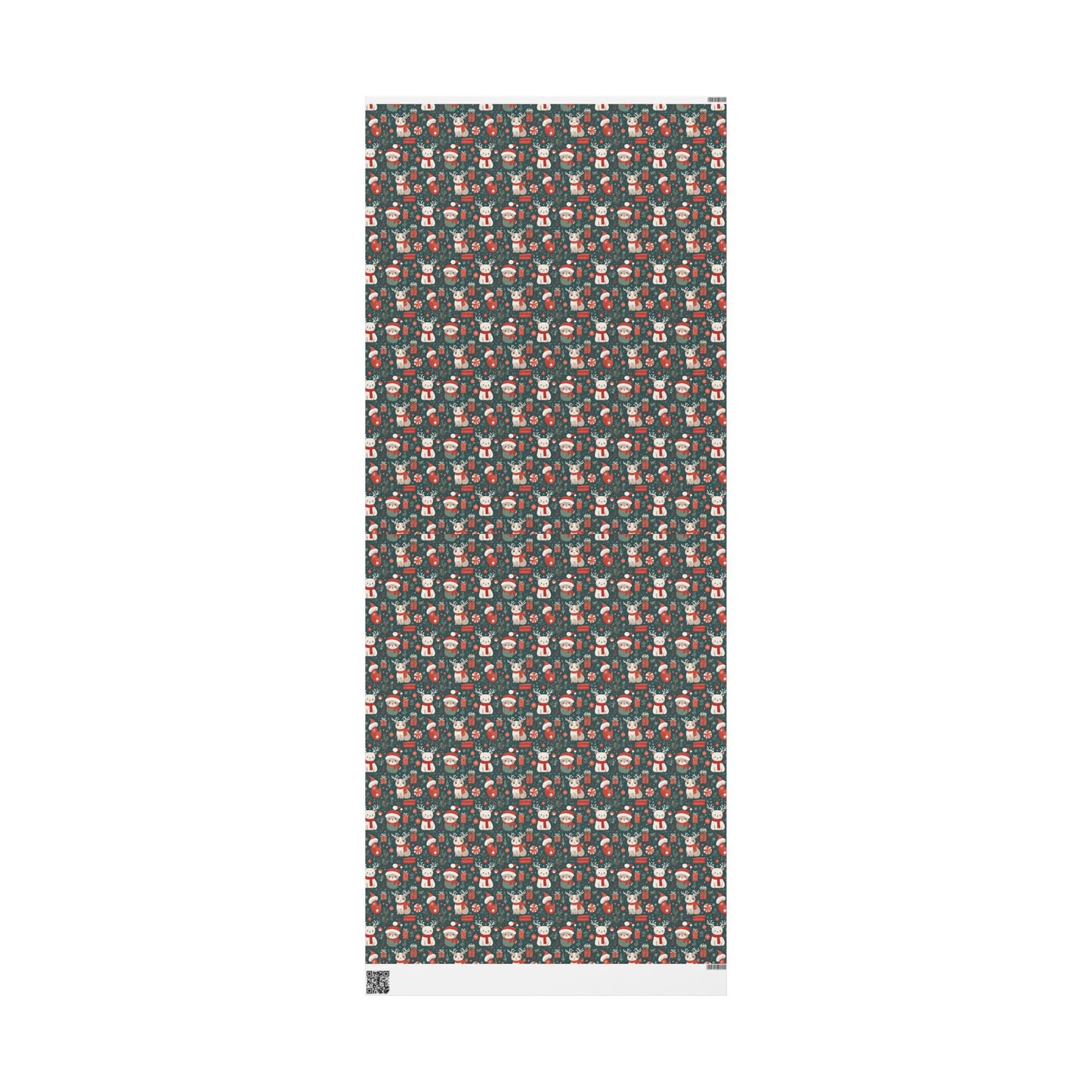 Christmas Wrapping Paper Roll — Cute Santa & Reindeer Pattern, Holiday Gift Wrap