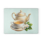 Elegant Tea Time Glass Cutting Board, Kitchen Decor, Gift for Tea Lovers, Housewarming, Birthday, Mother's Day