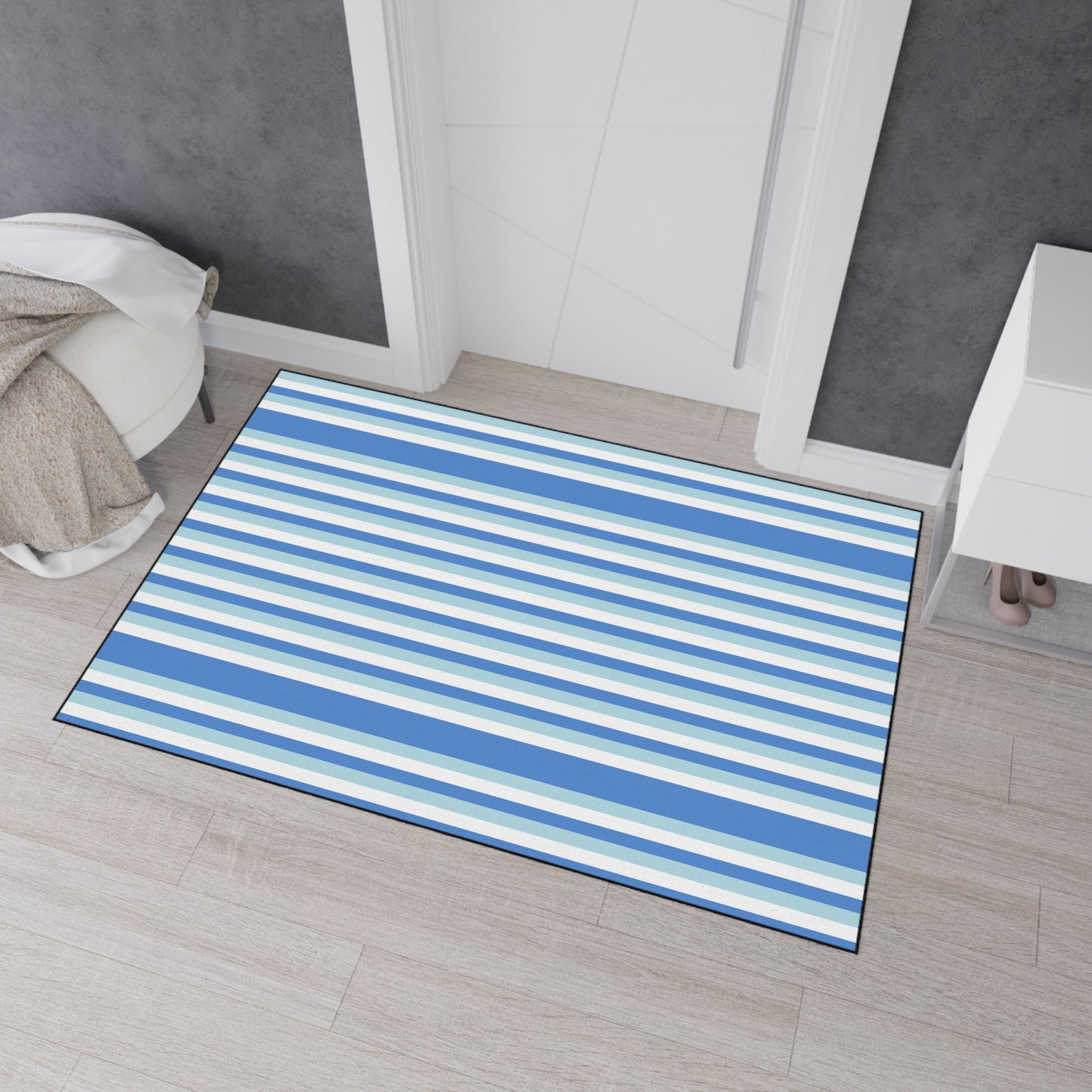 Striped Blue Heavy-Duty Floor Mat — Durable Non-Slip Entry Rug