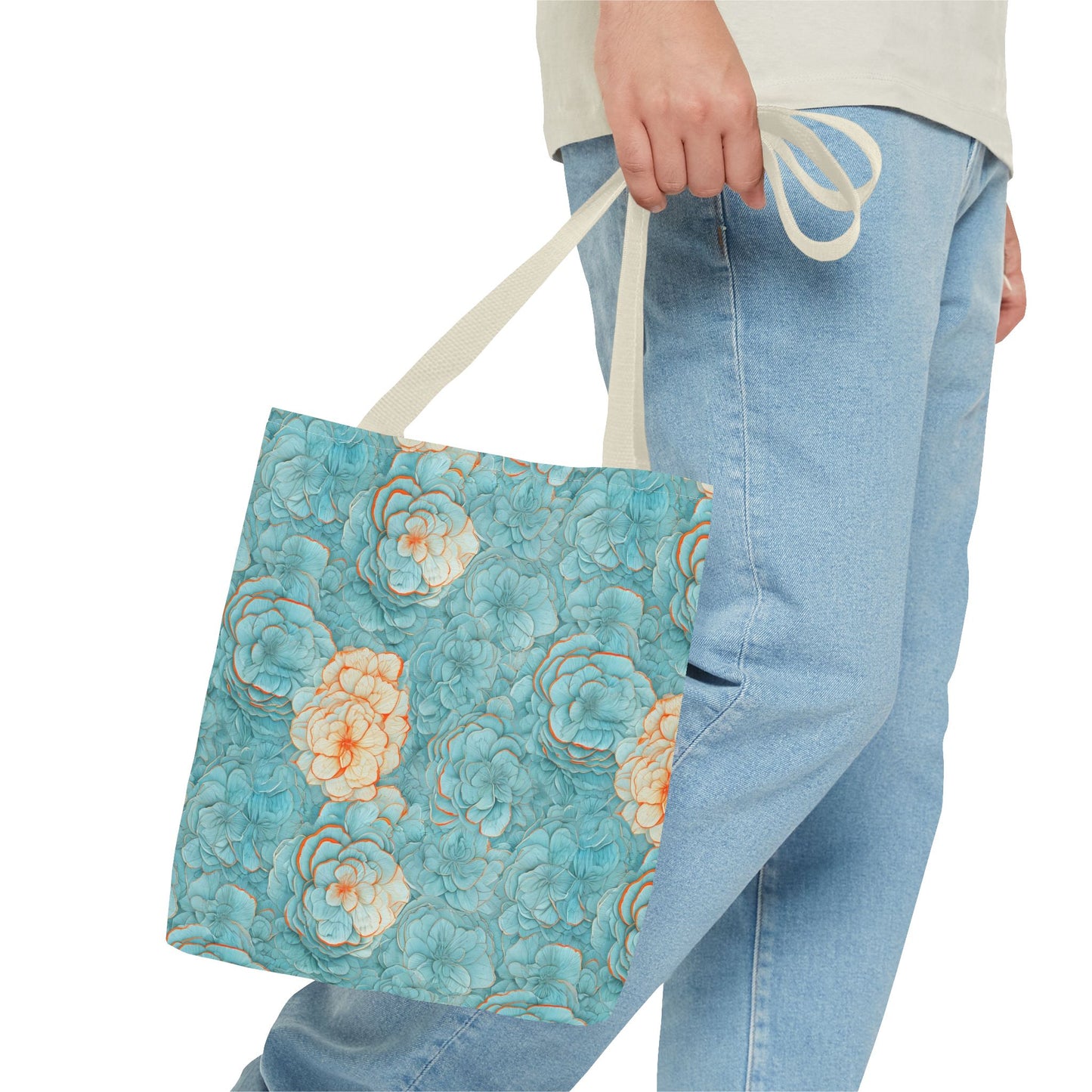 Floral Watercolor Tote Bag — Teal Succulent Pattern