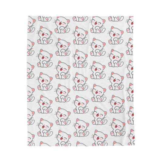 Cute Cat Velveteen Plush Blanket - Cozy Pet Lover Gift, Fleece Throw for Kids, Nursery Decor, Cat Lover Essentials, Adorable Cat Print