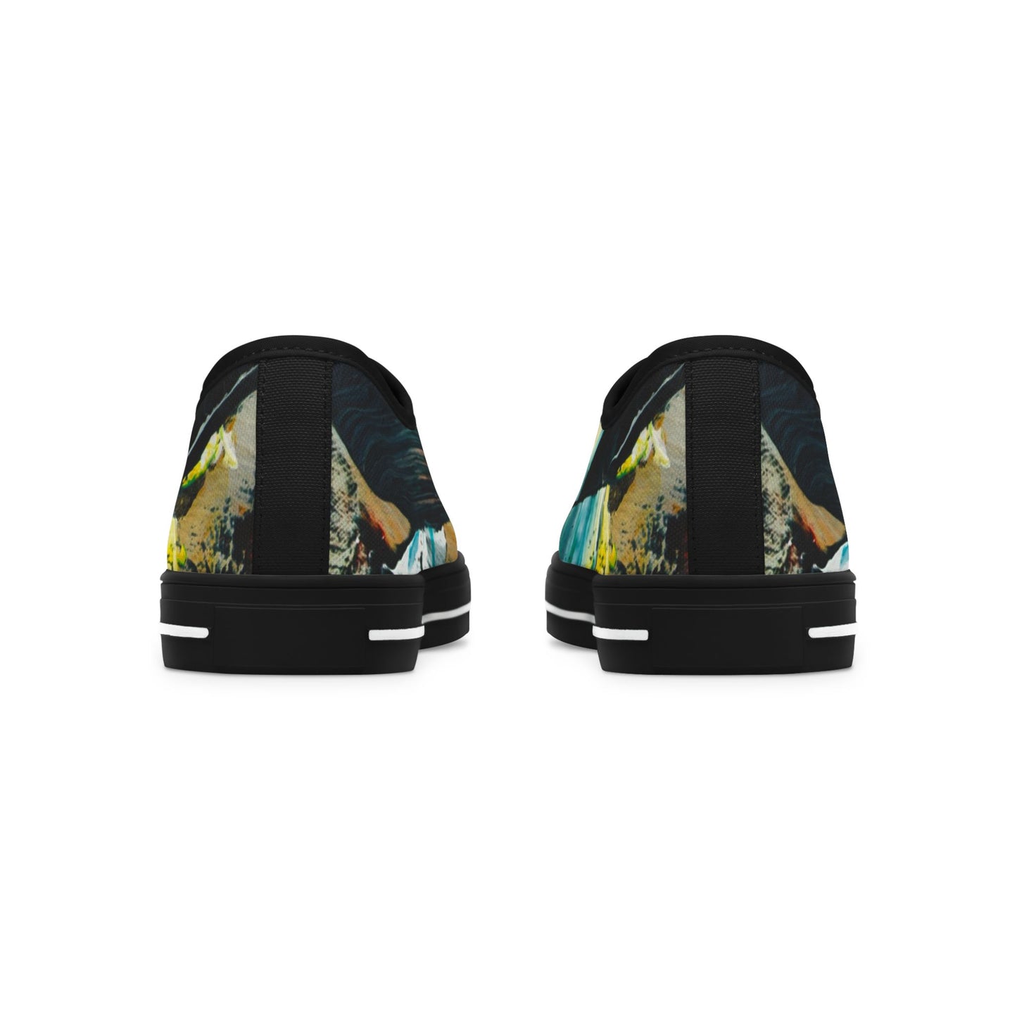 Low Top Sneakers — Abstract Teal & Yellow Brushstroke Canvas Shoes
