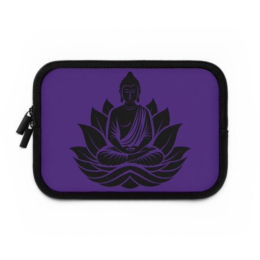 Inspirational Buddha Laptop Sleeve, Zen Tech Case, Yoga Gift, Student Supplies, Meditation Decor, Purple Lotus Design