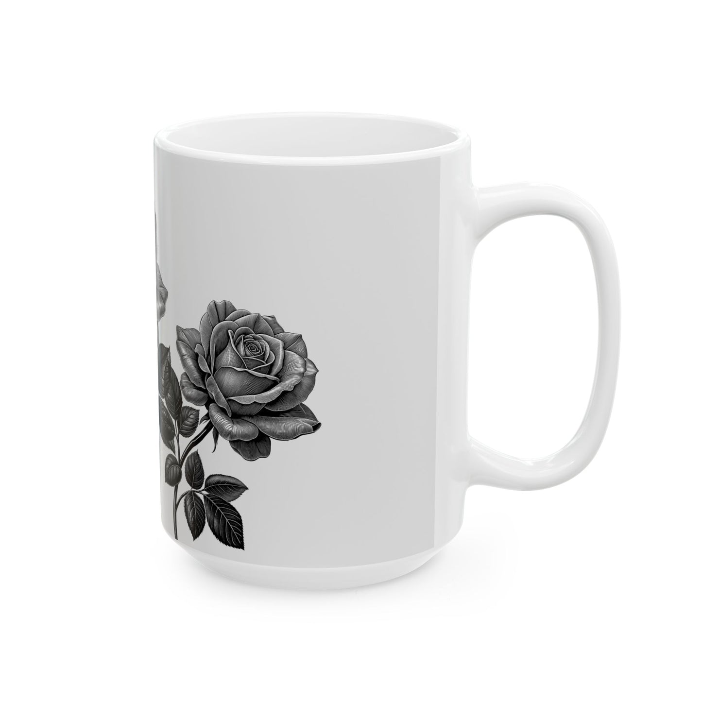 Elegant Floral Ceramic Mug - Black and White Rose Design, Coffee Cup, Gift for Her, Home Decor, Tea Lover's Perfect Mug