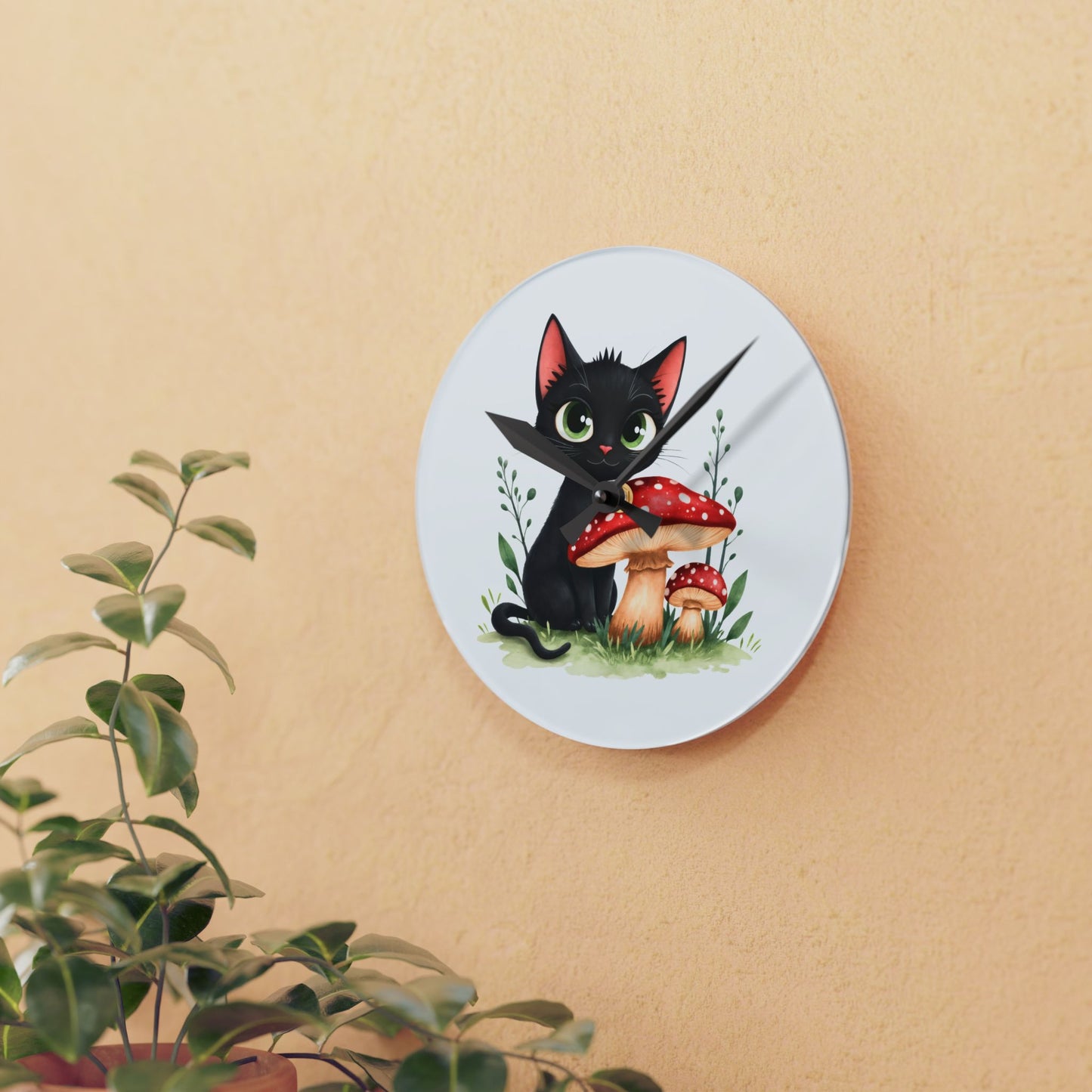 Whimsical Cat & Mushroom Acrylic Wall Clock, Cute Decor for Cat Lovers, Stylish Home Accent, Unique Gift Idea for All Occasions, Black [...]