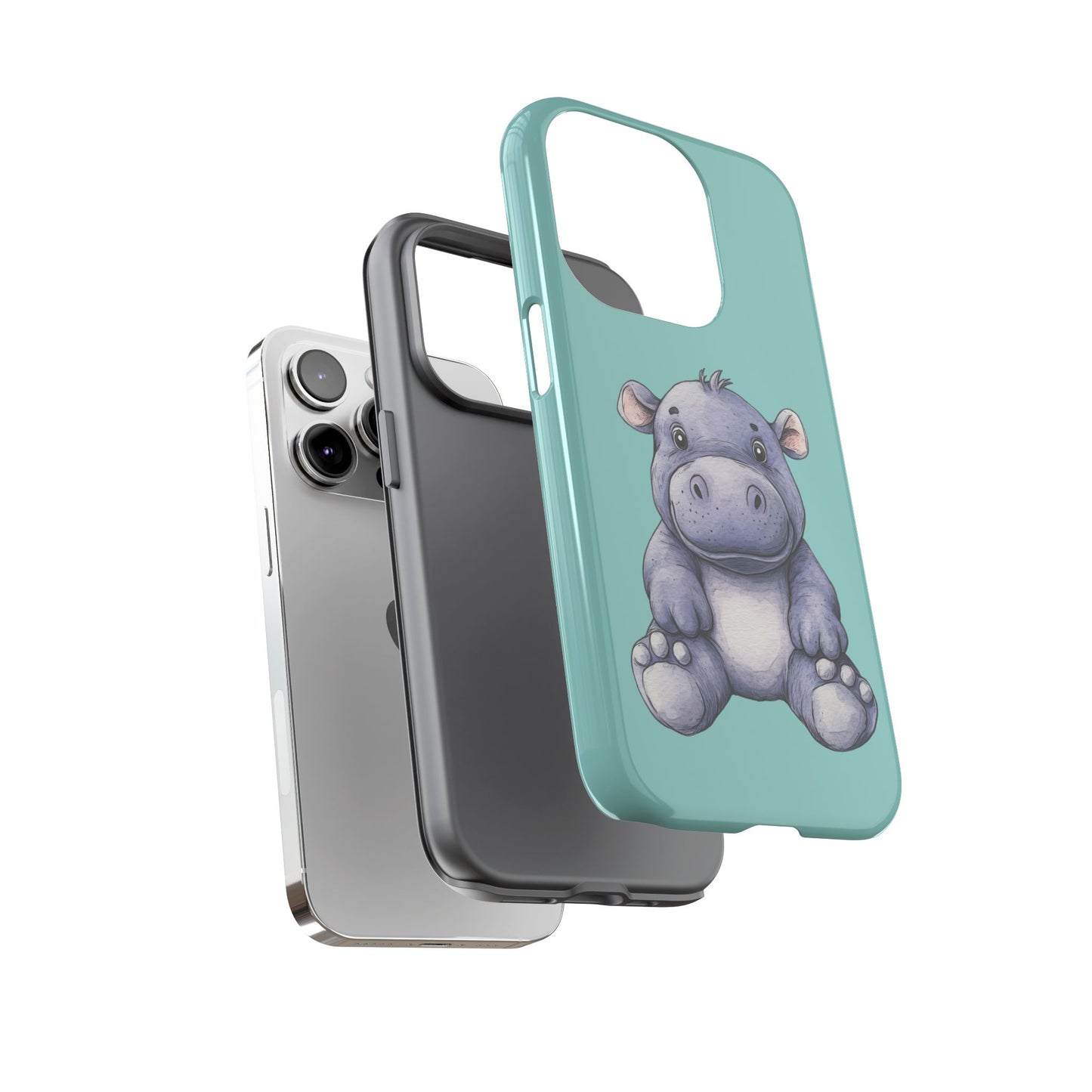 Cute Hippo Phone Case, Tough Phone Cover, Fun Animal Case, Gift for Kids, Cute Decor, Birthday Present