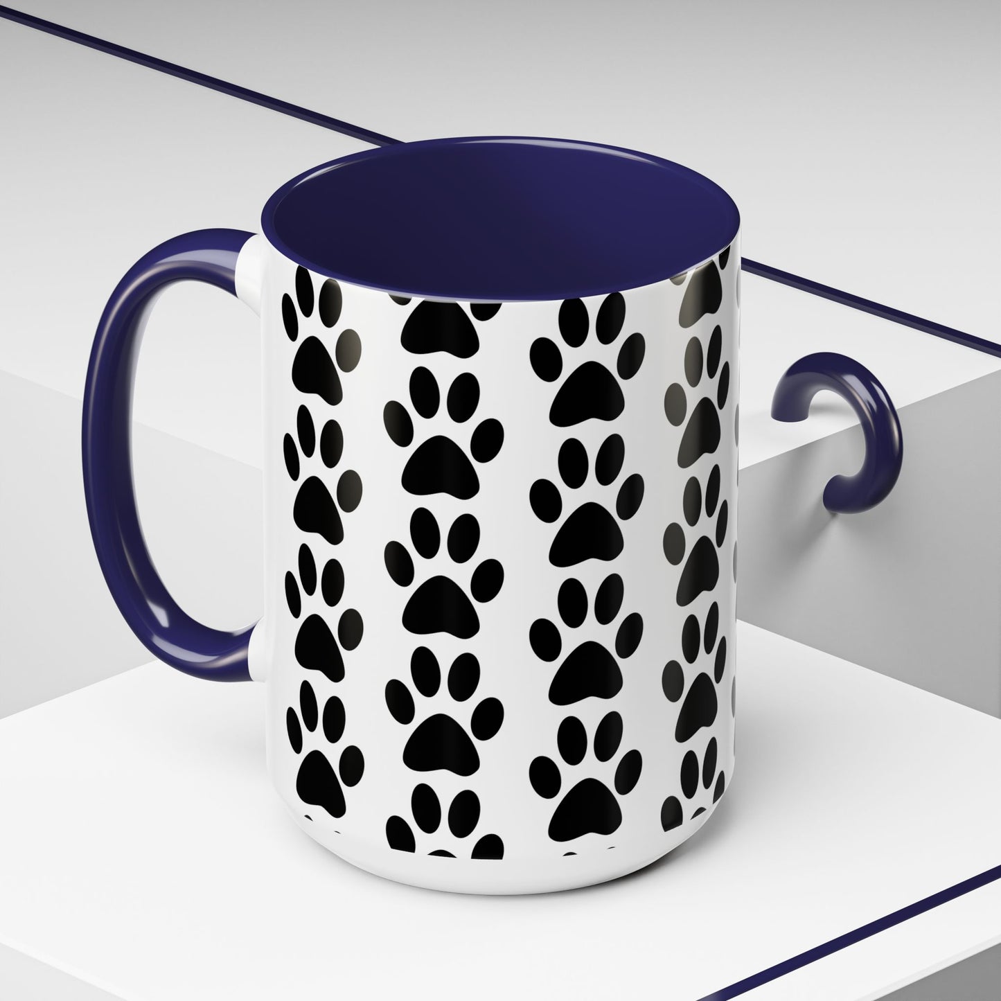 Paw Print Accent Coffee Mug - Dog Lover Gift, Black and White Pet Mug, Cute Animal Decor, Personalized Pet Owner Present, Coffee Tea Cup