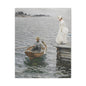 Seaside Stroll Canvas Print — Vintage Woman & Rowboat Matte Stretched Art 1.25"
