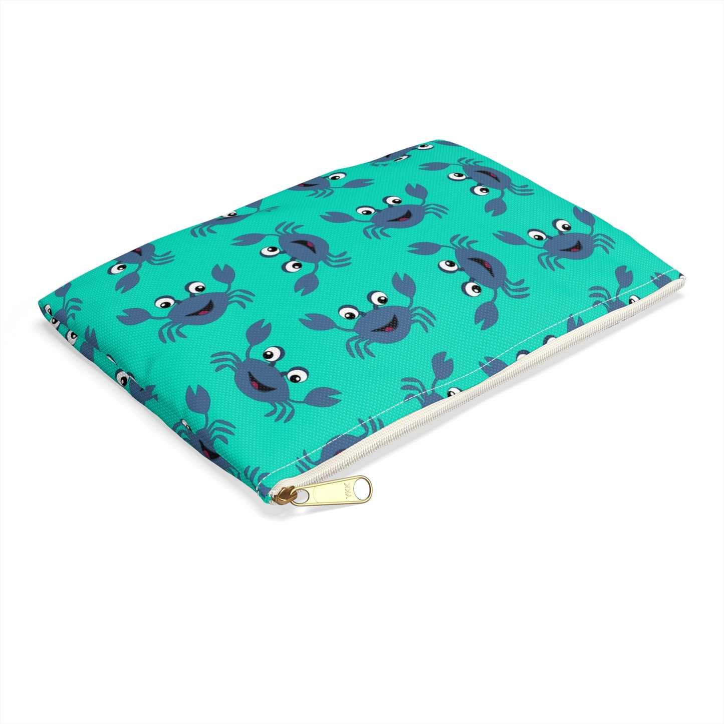 Cute Crab Accessory Pouch, Fun Cosmetic Bag, Beach Accessory, Gift for Crab Lovers, Teal Crab Print Pouch, Summer Essentials