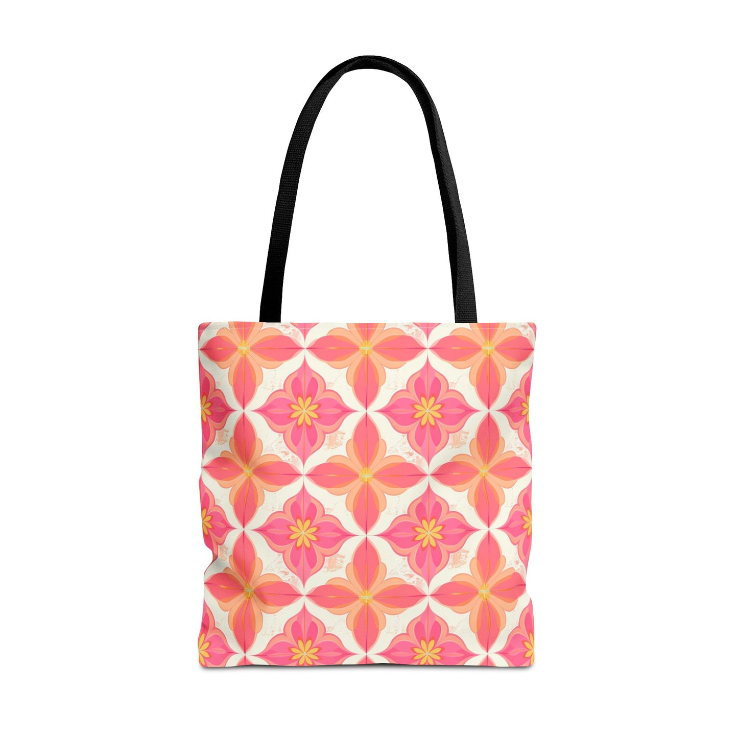 Pink Floral Geometric Tote Bag — All-Over Print Reusable Shopper