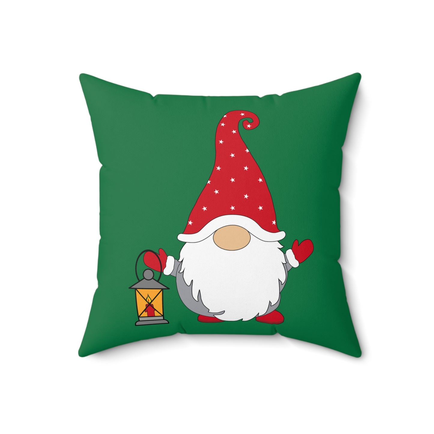 Christmas Gnome Pillow — Green Holiday Throw Pillow with Lantern