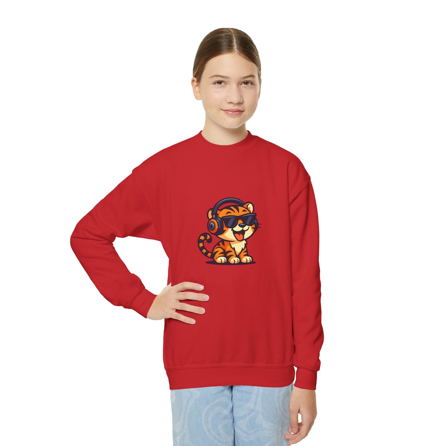 Cool Tiger Youth Crewneck Sweatshirt, Cute Animal Apparel, Teen Style, Gift for Kids, Casual Wear