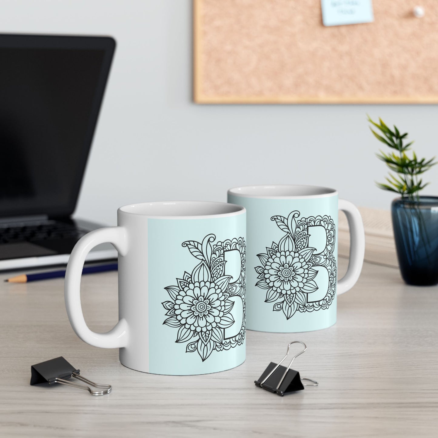 Mandala Design Ceramic Mug -Letter B Relaxing Gift for Tea Lovers, Coffee Enthusiasts, Home Decor, Perfect for Holidays, Zen Vibe