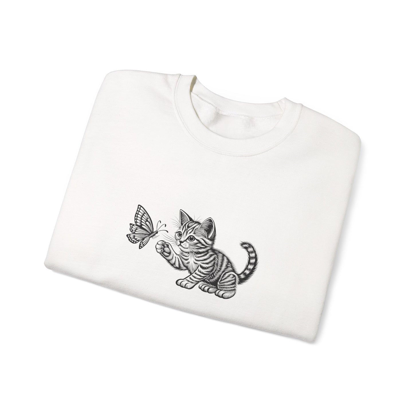 Kitten Butterfly Sweatshirt, Cozy Crewneck with Cat Art, Perfect Gift for Animal Lovers, Cute Sweatshirt for Relaxation & Everyday Wear