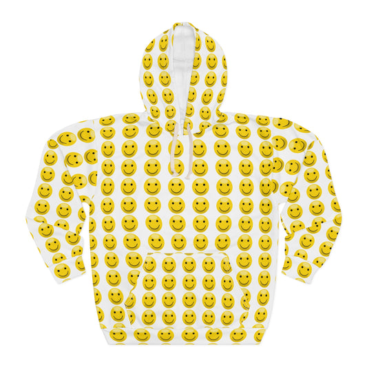 Smiley Face Hoodie - Unisex Pullover with All-Over Print, Perfect for Casual Outings, Gifts for Teens, Cozy Loungewear, and Happy Occasions