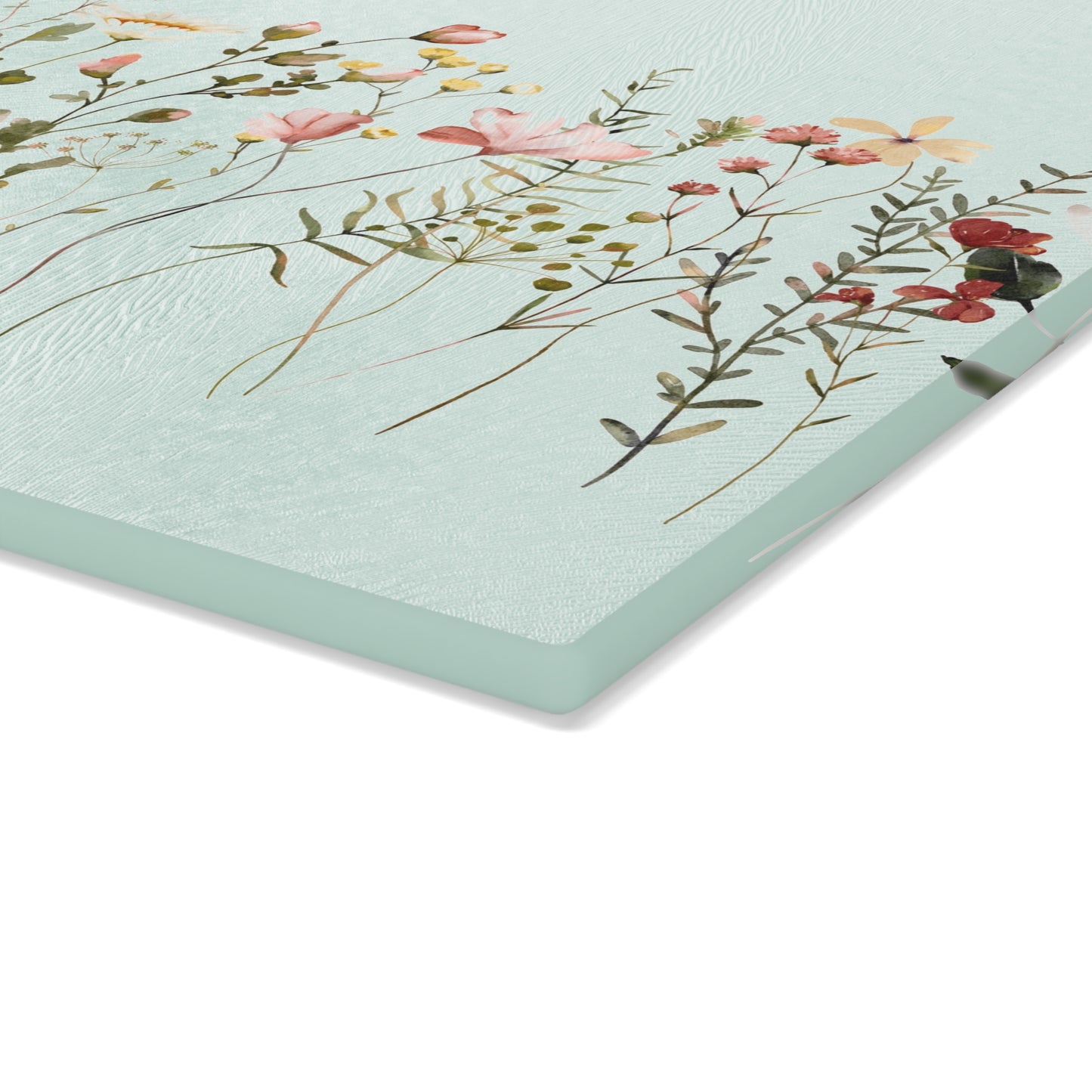 Floral Meadow Glass Cutting Board — Mint Wildflower Kitchen Prep Board