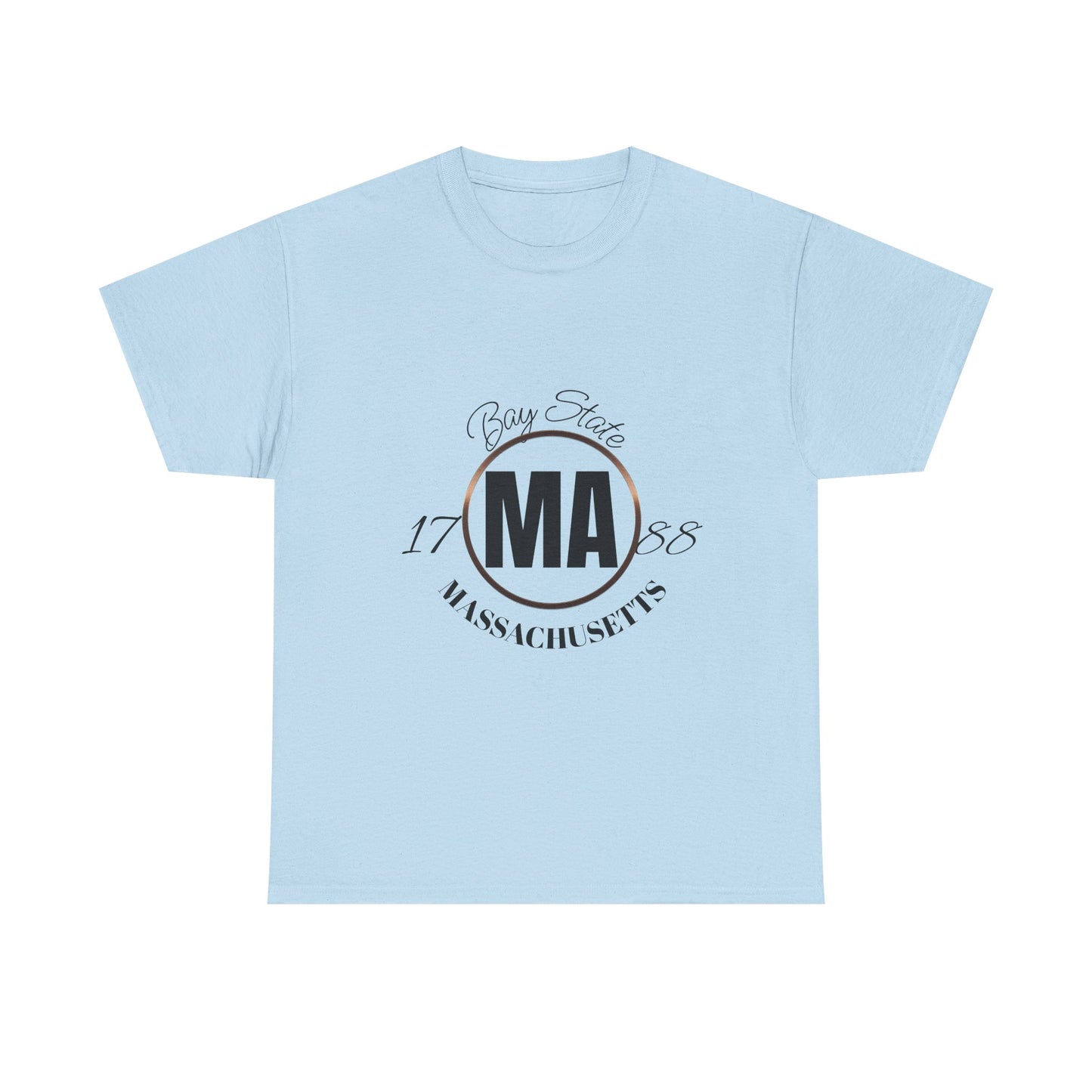Unisex Heavy Cotton Tee with Massachusetts Design, Casual Wear, Gift for Him/Her, Travel Souvenir, Vintage Style
