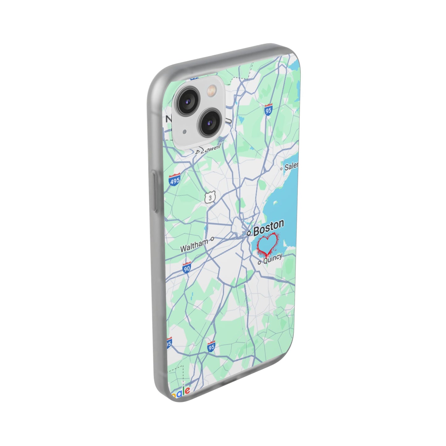 Boston Map Flexi Case for iPhone, Custom Location Phone Case, Unique Gift, Boston Heart Design, Travel Lover Accessory