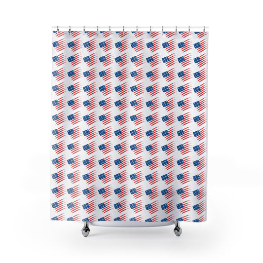 Patriotic Shower Curtain, Americana Decor, Independence Day Gift, Bathroom Accessories, Red White Blue Design