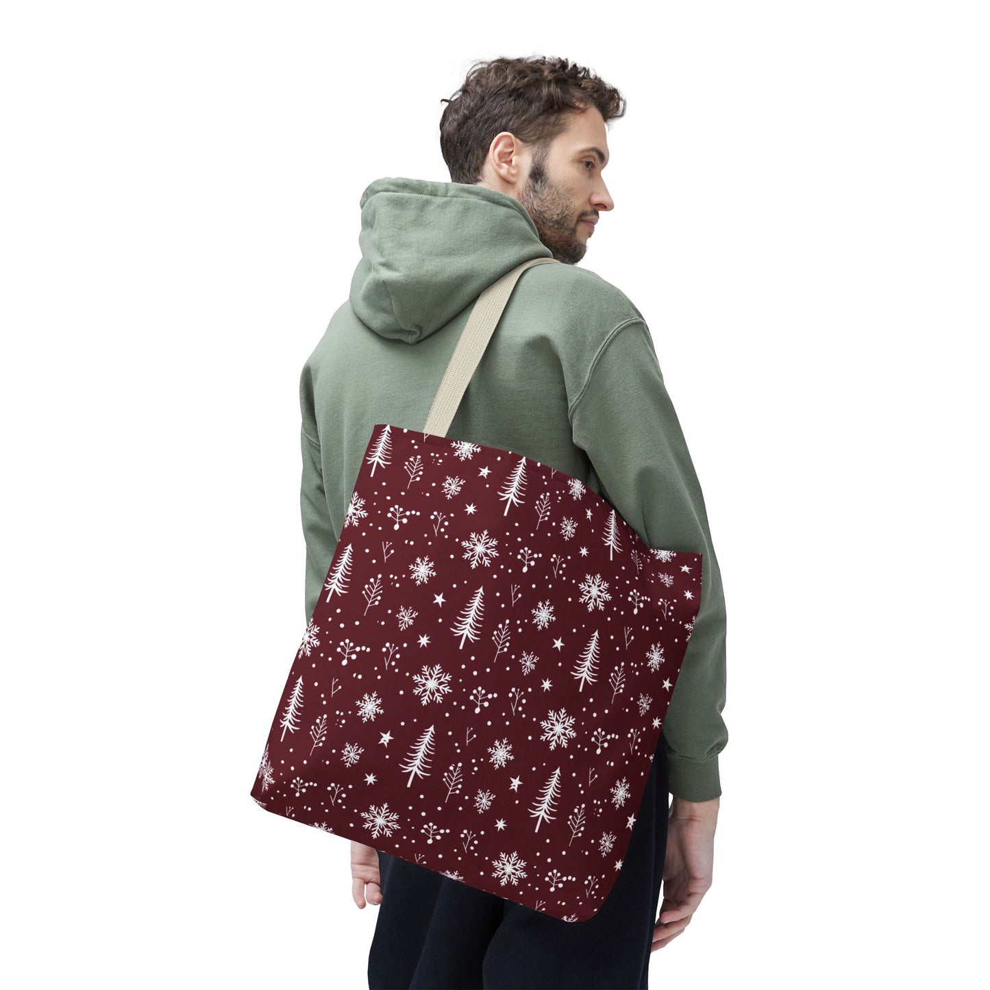 Christmas Snowflake Tote Bag – Burgundy Holiday Patterned Carryall