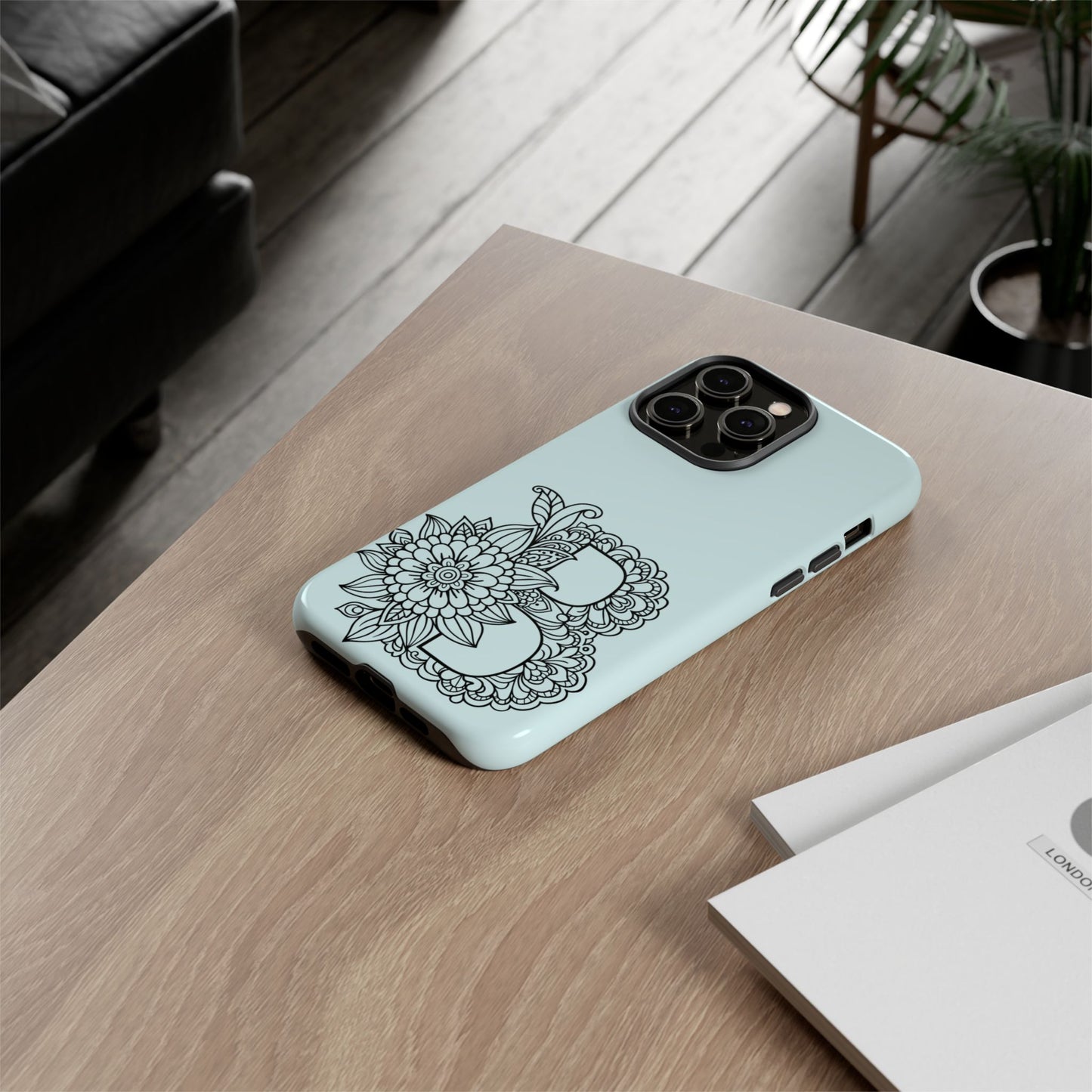 Personalized Tough Phone Case- Letter B, Floral Monogram Cell Phone Cover, Custom Protective Case, Unique Gift, Birthday, Graduation