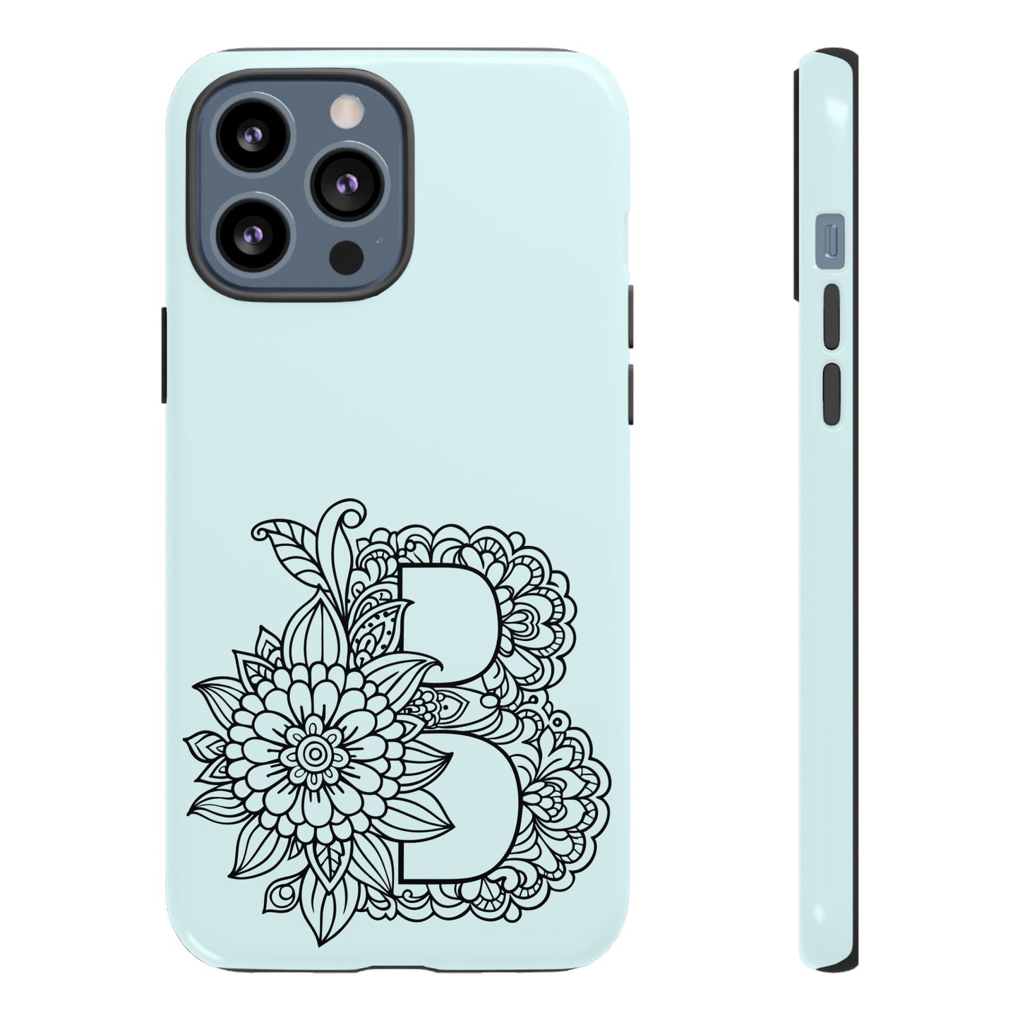 Personalized Tough Phone Case- Letter B, Floral Monogram Cell Phone Cover, Custom Protective Case, Unique Gift, Birthday, Graduation