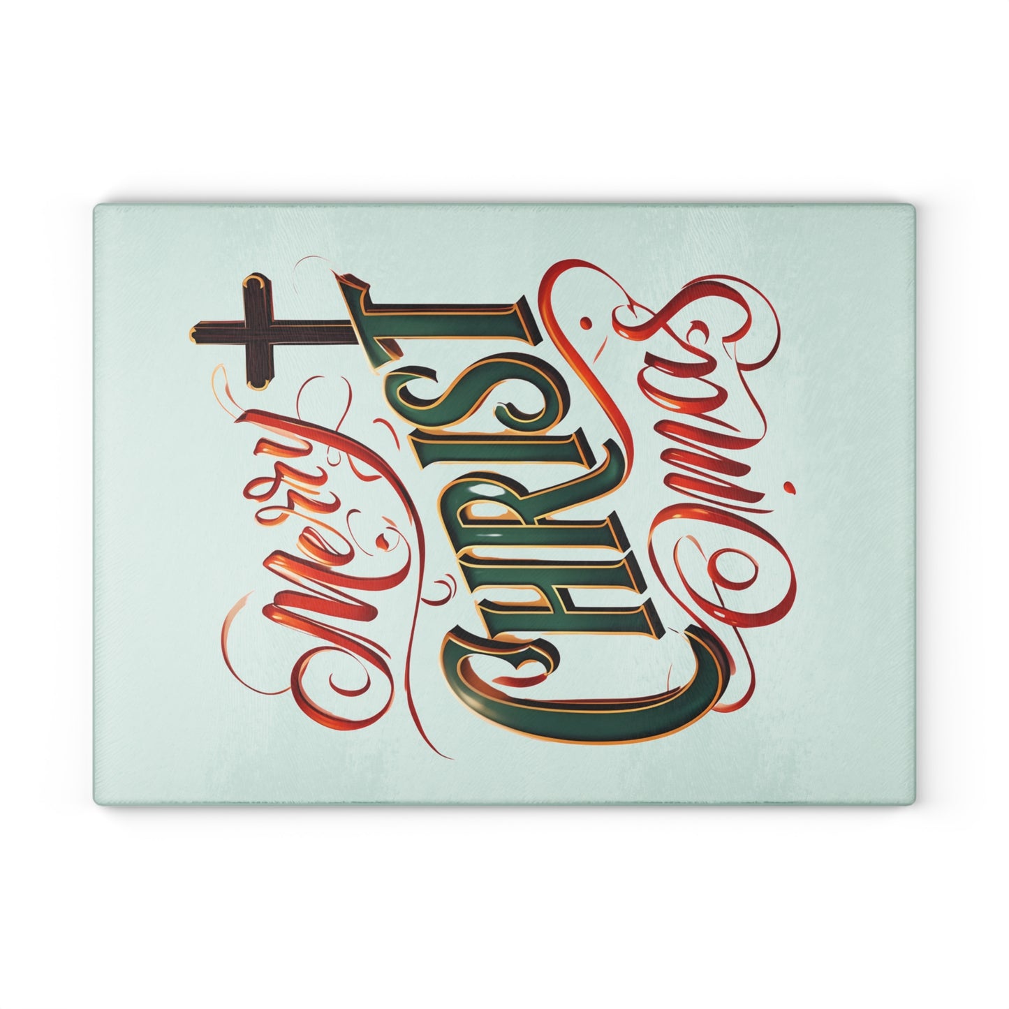 Glass Cutting Board - 'Merry Christmas' Festive Holiday Serving & Prep Board