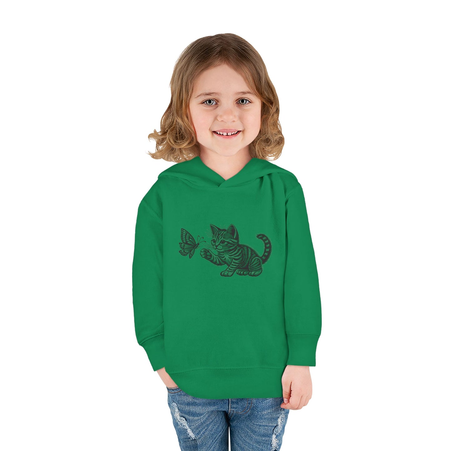 Cute Cat and Butterfly Toddler Hoodie, Toddler Pullover, Kids Fleece Hoodie, Animal Lover Gift, Playtime Pullover