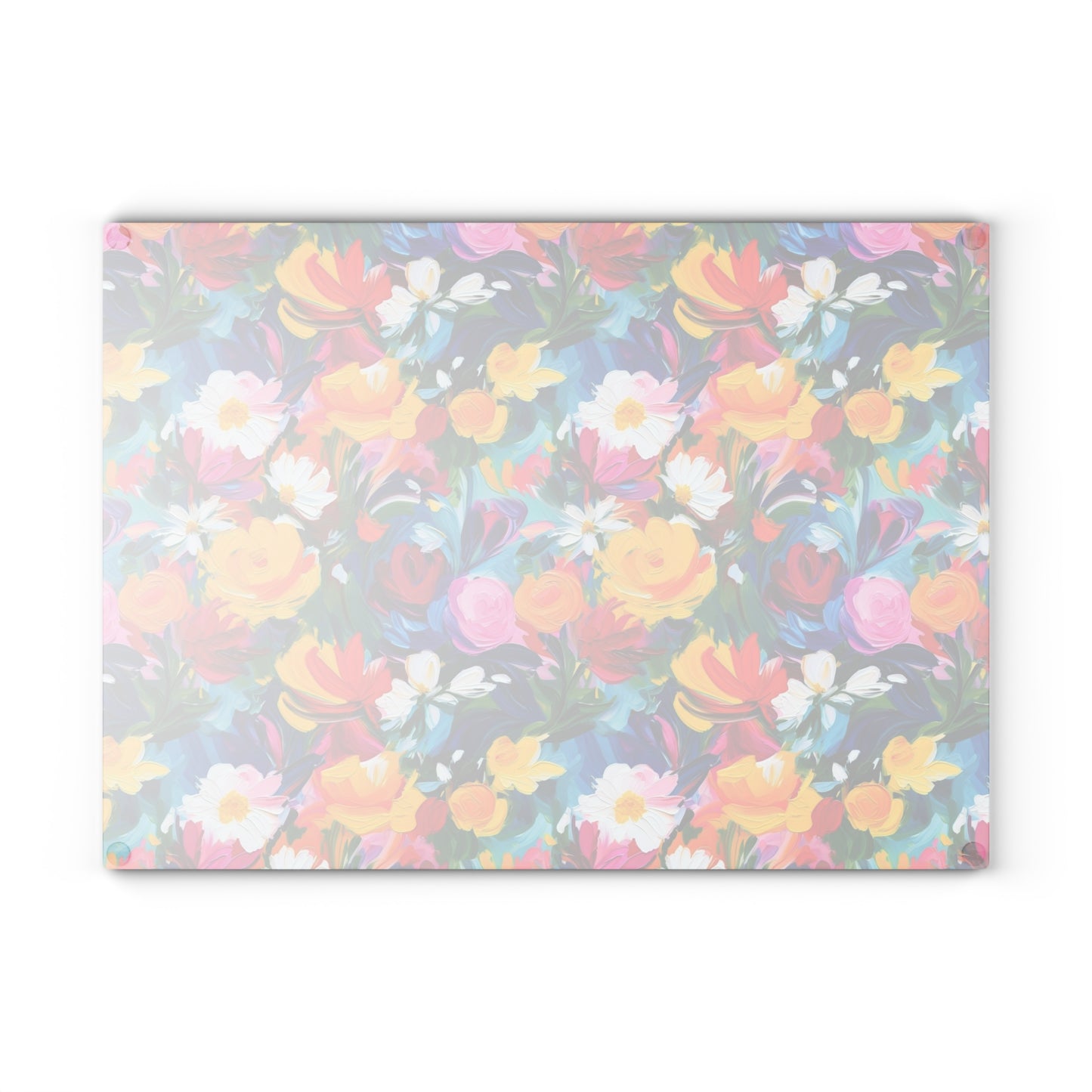 Floral Glass Cutting Board — Bright Watercolor Garden Kitchen Board