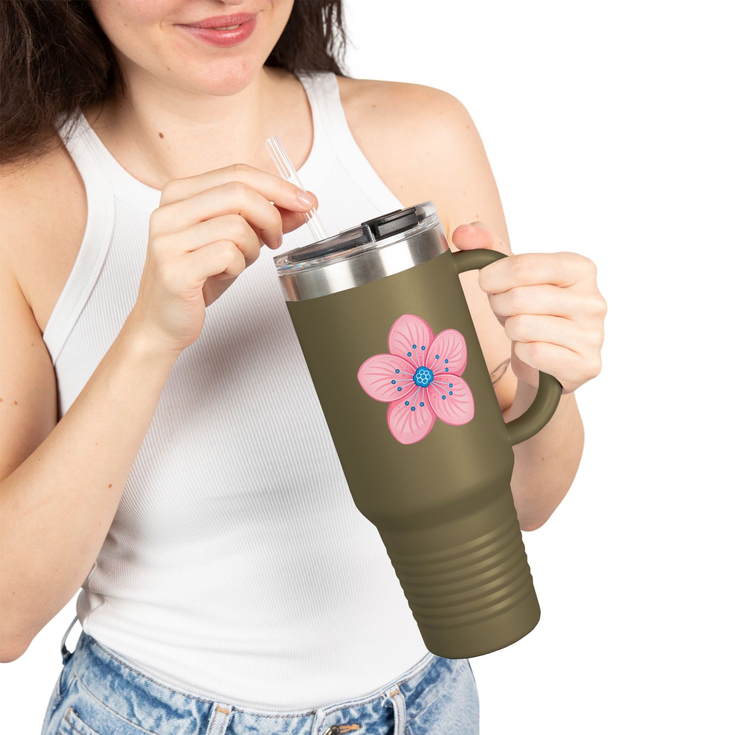 Charming Floral Insulated Travel Mug | 40oz Coffee Cup, Personalized Gift, Summer Hydration, Eco-Friendly Drinkware, Perfect for Road Trips
