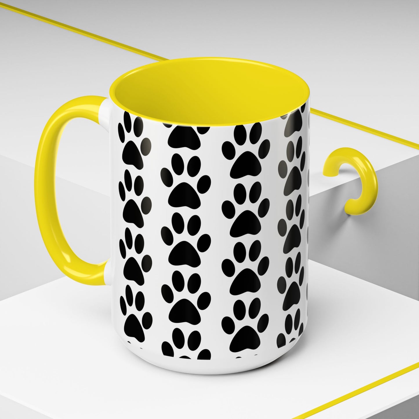Paw Print Accent Coffee Mug - Dog Lover Gift, Black and White Pet Mug, Cute Animal Decor, Personalized Pet Owner Present, Coffee Tea Cup