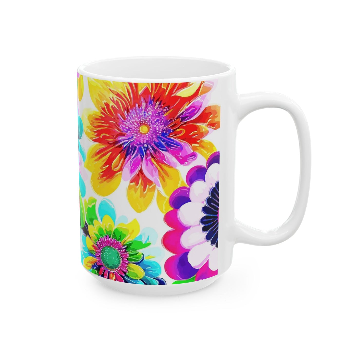 Vibrant Floral Ceramic Mug, Colorful Coffee Cup